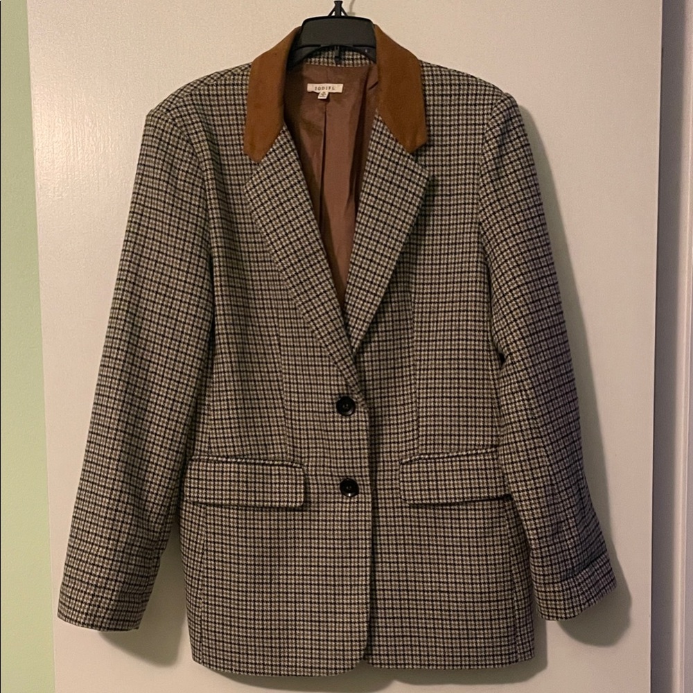 JODIFL Classic Houndstooth Blazer with Brown Accents